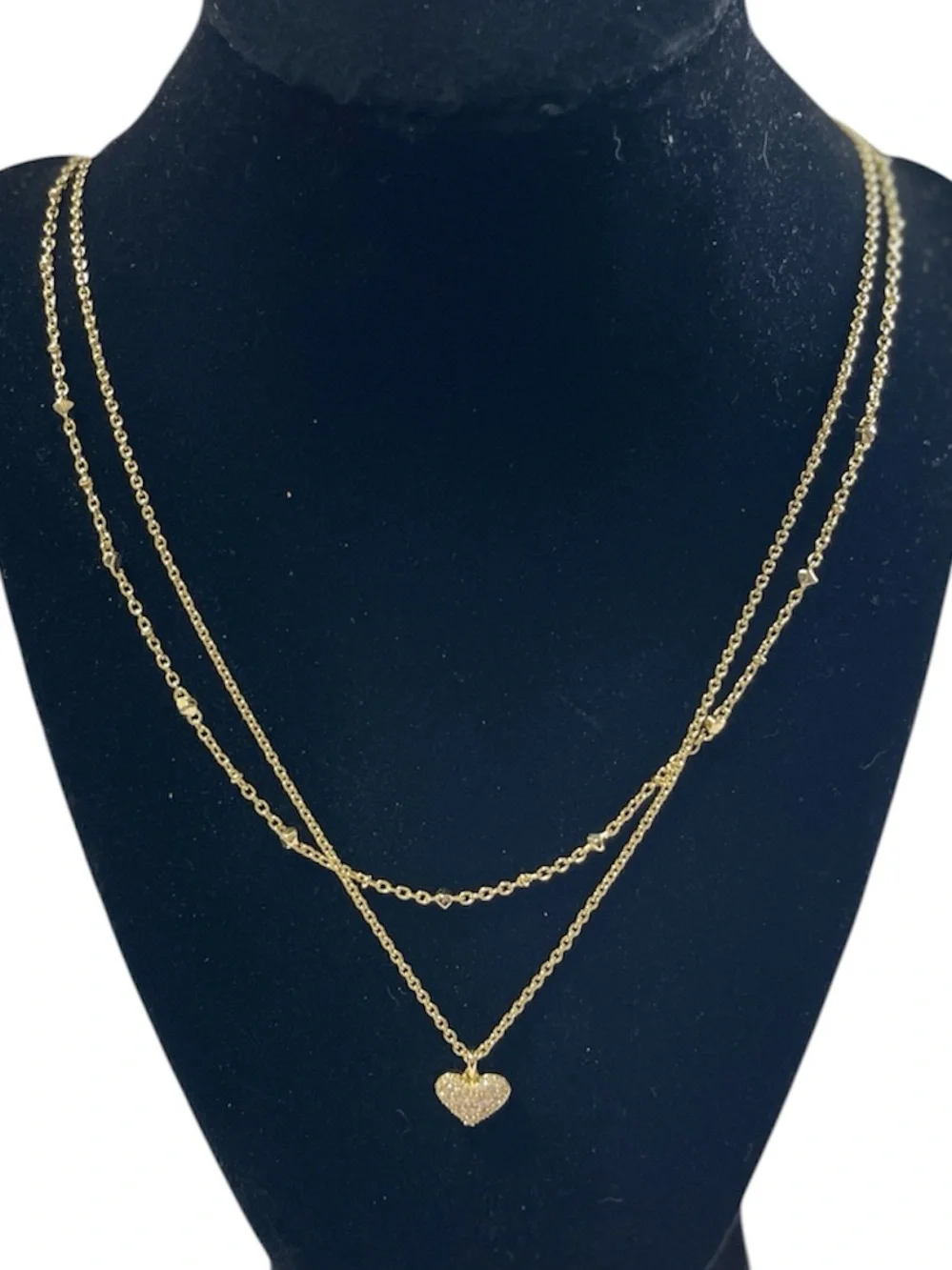 Kendra Scott Ari Gold Pavé Crystal Heart Multi Strand Necklace White CZ